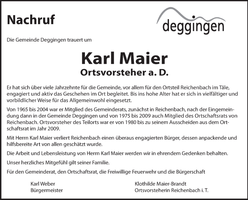  Traueranzeige für Karl Maier vom 18.11.2017 aus Geislinger Zeitung