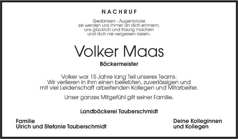  Traueranzeige für Volker Maas vom 29.01.2018 aus Rundschau Gaildorf