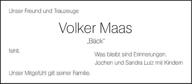  Traueranzeige für Volker Maas vom 27.01.2018 aus Haller Tagblatt