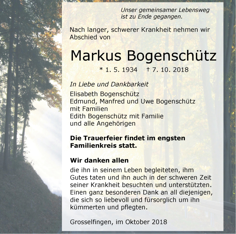  Traueranzeige für Markus Bogenschütz vom 12.10.2018 aus Hohenzollerische Zeitung