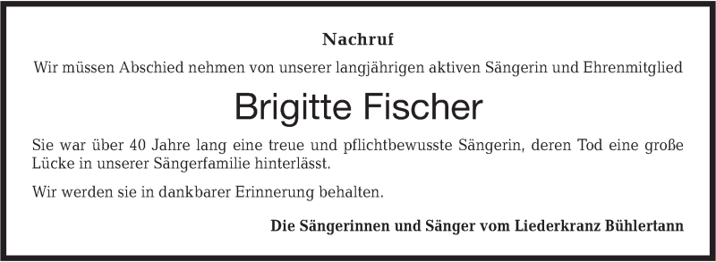  Traueranzeige für Brigitte Fischer vom 19.11.2018 aus Haller Tagblatt