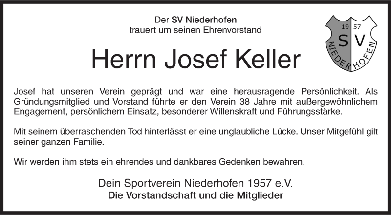  Traueranzeige für Josef Keller vom 27.11.2018 aus Ehinger Tagblatt