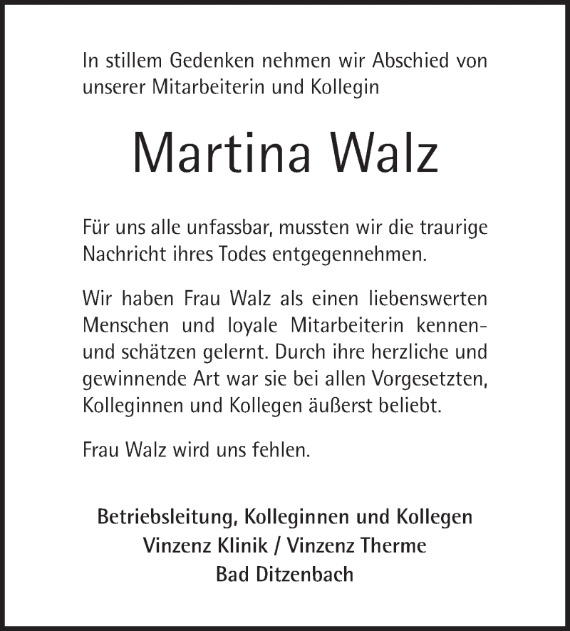  Traueranzeige für Martina Walz vom 16.11.2018 aus NWZ Neue Württembergische Zeitung/Geislinger Zeitung