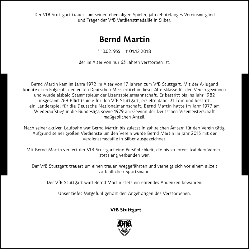  Traueranzeige für Bernd Martin vom 08.12.2018 aus SÜDWEST PRESSE Ausgabe Ulm/Neu-Ulm