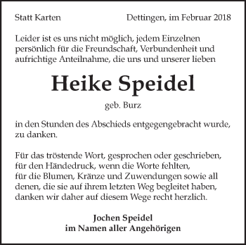 Traueranzeige von Heike Speidel von Metzinger-Uracher Volksblatt