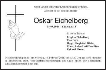 Traueranzeige von Oskar Eichelberg von Hohenloher Tagblatt