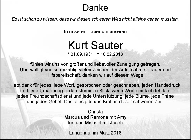  Traueranzeige für Kurt Sauter vom 02.03.2018 aus SÜDWEST PRESSE Ausgabe Ulm/Neu-Ulm