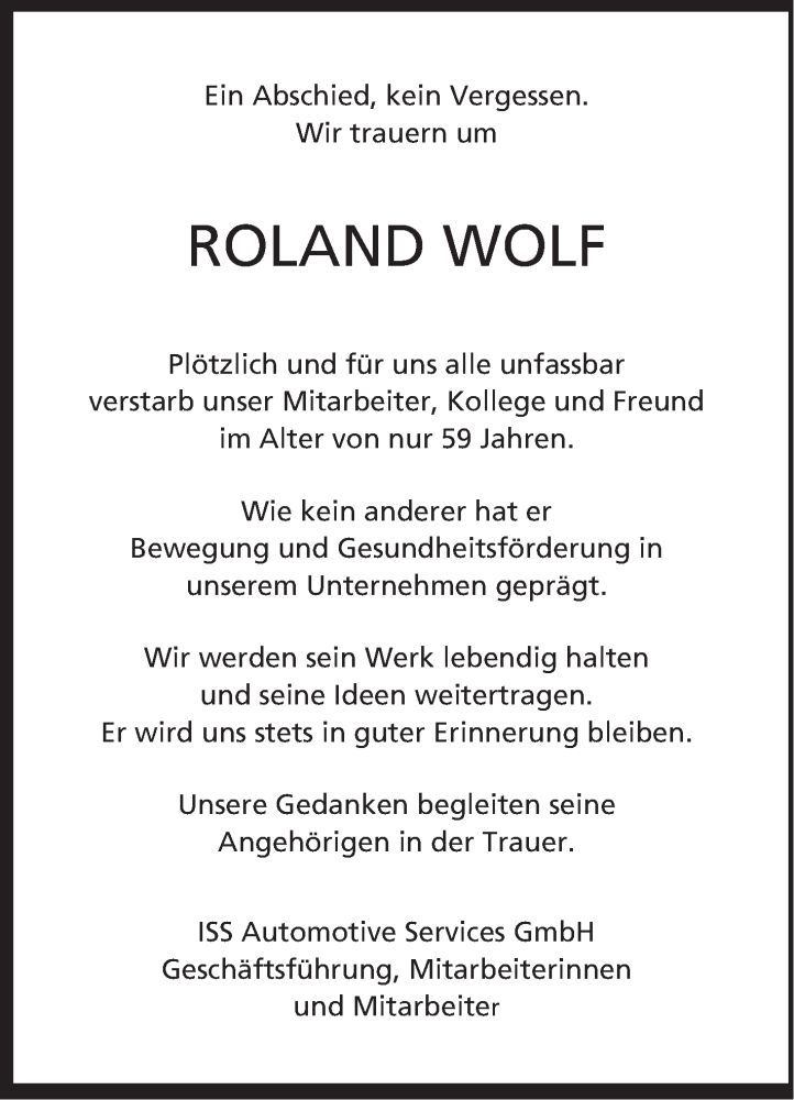  Traueranzeige für Roland Wolf vom 27.04.2018 aus NWZ Neue Württembergische Zeitung/Geislinger Zeitung