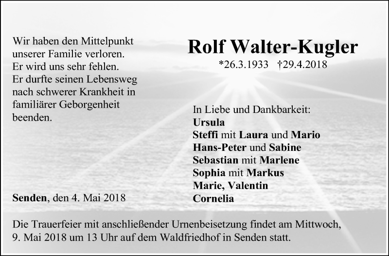  Traueranzeige für Rolf Walter-Kugler vom 04.05.2018 aus SÜDWEST PRESSE Ausgabe Ulm/Neu-Ulm
