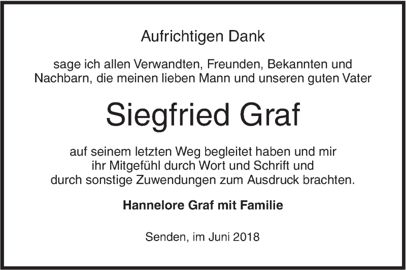  Traueranzeige für Siegfried Graf vom 18.06.2018 aus SÜDWEST PRESSE Ausgabe Ulm/Neu-Ulm