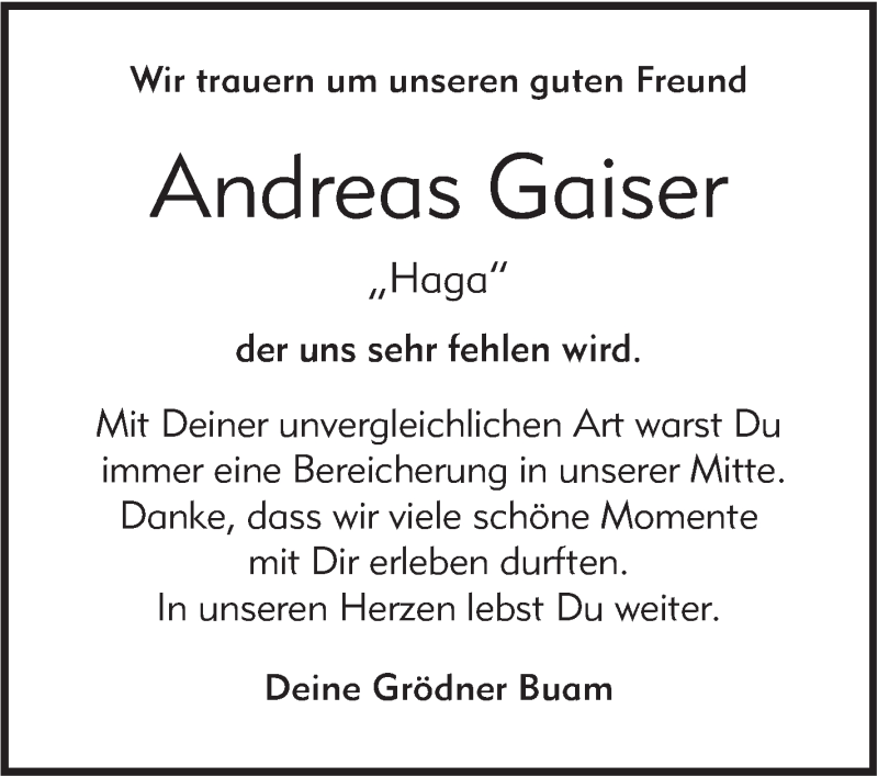  Traueranzeige für Andreas Gaiser vom 05.07.2018 aus Alb-Bote/Metzinger-Uracher Volksblatt