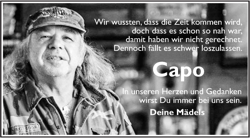  Traueranzeige für Capo  vom 14.07.2018 aus SÜDWEST PRESSE Ausgabe Ulm/Neu-Ulm