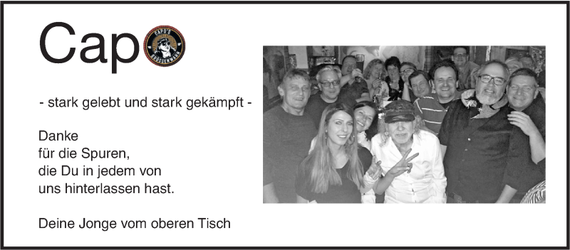  Traueranzeige für Capo  vom 14.07.2018 aus SÜDWEST PRESSE Ausgabe Ulm/Neu-Ulm