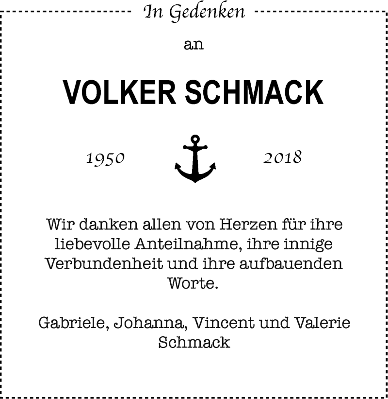  Traueranzeige für Volker Schmack vom 22.08.2018 aus Alb-Bote/Metzinger-Uracher Volksblatt