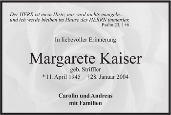 Traueranzeige von Margarete Kaiser von Haller Tagblatt