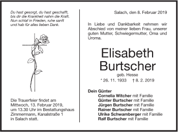 Traueranzeige von Elisabeth Burtscher von NWZ Neue Württembergische Zeitung
