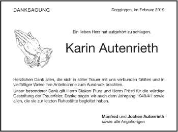 Traueranzeige von Karin Autenrieth von Geislinger Zeitung