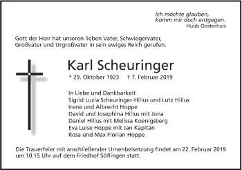 Traueranzeige von Karl Scheuringer von SÜDWEST PRESSE Ausgabe Ulm/Neu-Ulm
