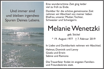 Traueranzeige von Melanie Wenetzki von Alb-Bote/Metzinger-Uracher Volksblatt