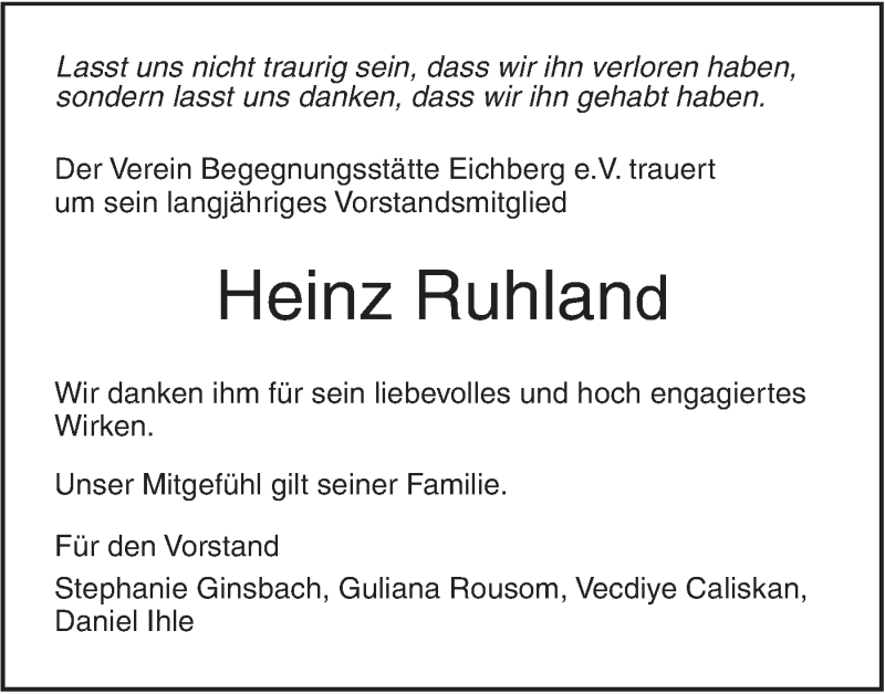  Traueranzeige für Heinz Ruhland vom 08.03.2019 aus SÜDWEST PRESSE Ausgabe Ulm/Neu-Ulm