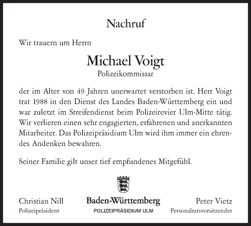  Traueranzeige für Michael Voigt vom 02.03.2019 aus SÜDWEST PRESSE Ausgabe Ulm/Neu-Ulm
