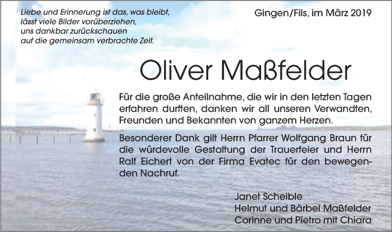 Traueranzeige für Oliver Maßfelder vom 15.03.2019 aus Geislinger Zeitung