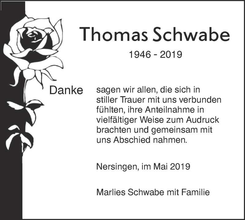 Traueranzeige für Thomas Schwabe vom 29.05.2019 aus SÜDWEST PRESSE Ausgabe Ulm/Neu-Ulm