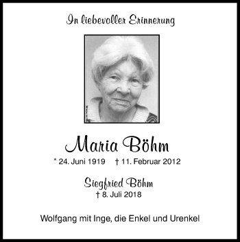 Traueranzeige von Maria Böhm von NWZ Neue Württembergische Zeitung