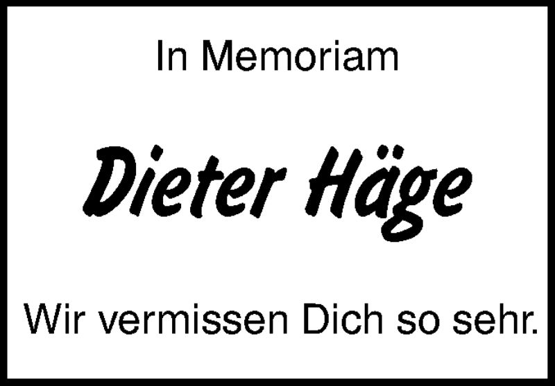  Traueranzeige für Dieter Häge vom 18.09.2019 aus SÜDWEST PRESSE Ausgabe Ulm/Neu-Ulm
