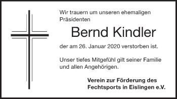 Traueranzeige von Bernd Kindler von NWZ Neue Württembergische Zeitung