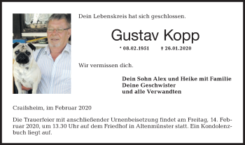 Traueranzeige von Gustav Kopp von Hohenloher Tagblatt