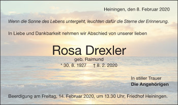 Traueranzeige von Rosa Drexler von NWZ Neue Württembergische Zeitung