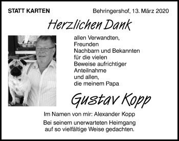 Traueranzeige von Gustav Kopp von Hohenloher Tagblatt