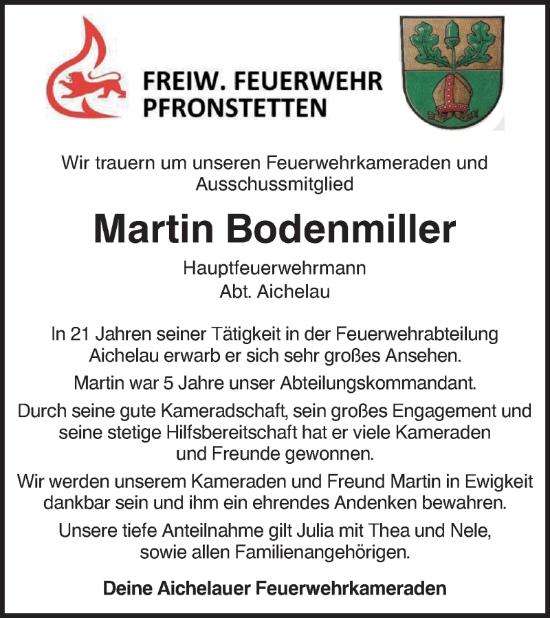 Traueranzeige für Martin Bodenmiller vom 15.04.2020 aus Alb-Bote/Metzinger-Uracher Volksblatt