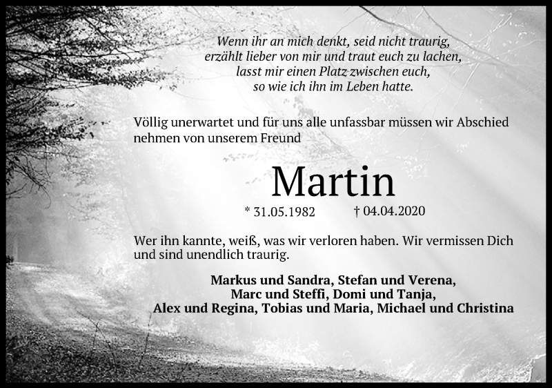  Traueranzeige für Martin Bodenmiller vom 14.04.2020 aus Alb-Bote/Metzinger-Uracher Volksblatt