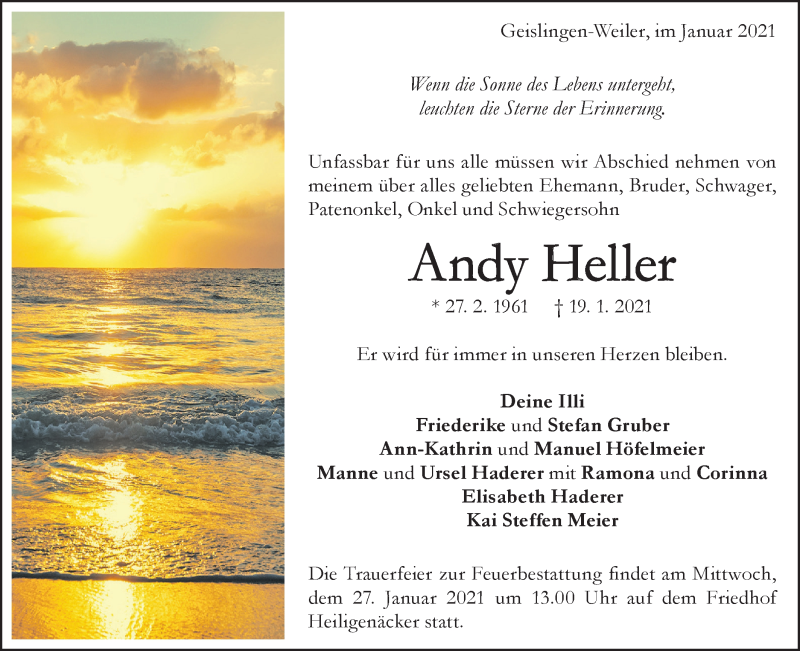  Traueranzeige für Andy Heller vom 23.01.2021 aus Geislinger Zeitung