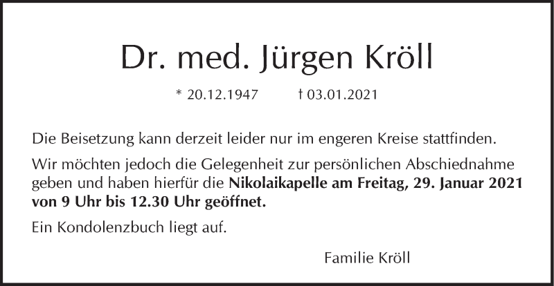  Traueranzeige für Jürgen Kröll vom 23.01.2021 aus Haller Tagblatt