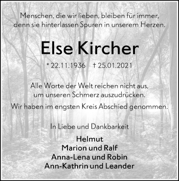 Traueranzeige von Else Kircher von Haller Tagblatt