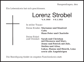 Traueranzeige von Lorenz Strobel von Metzinger-Uracher Volksblatt