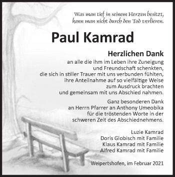 Traueranzeige von Paul Kamrad von Hohenloher Tagblatt