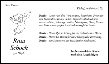 Traueranzeige von Rosa Schock von Rundschau Gaildorf