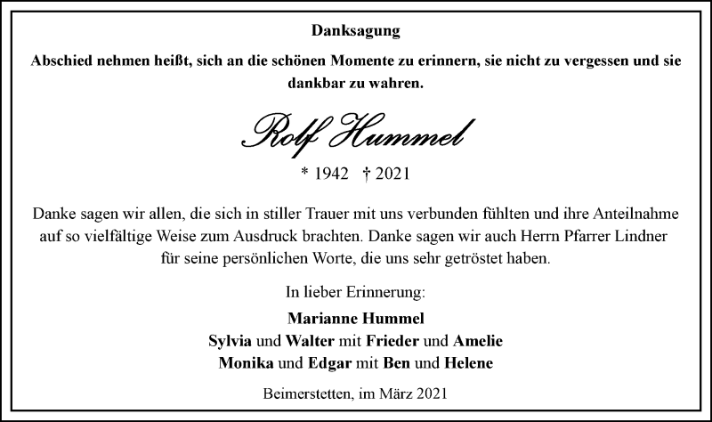  Traueranzeige für Rolf Hummel vom 05.03.2021 aus SÜDWEST PRESSE Ausgabe Ulm/Neu-Ulm