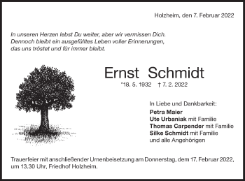 Traueranzeige von Ernst Schmidt von NWZ Neue Württembergische Zeitung
