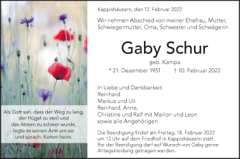 Traueranzeige von Gaby Schur von Metzinger-Uracher Volksblatt