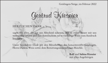 Traueranzeige von Gertrud Kieseier von Geislinger Zeitung