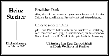 Traueranzeige von Heinz Stecher von Rundschau Gaildorf