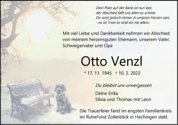 Traueranzeige von Otto Venzl von Metzinger-Uracher Volksblatt