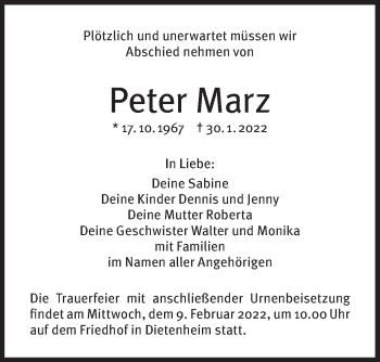 Traueranzeige von Peter Marz von Illertal Bote
