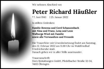 Traueranzeige von Peter Richard Häußler von Haller Tagblatt