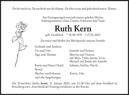 Traueranzeige von Ruth Kern von Haller Tagblatt